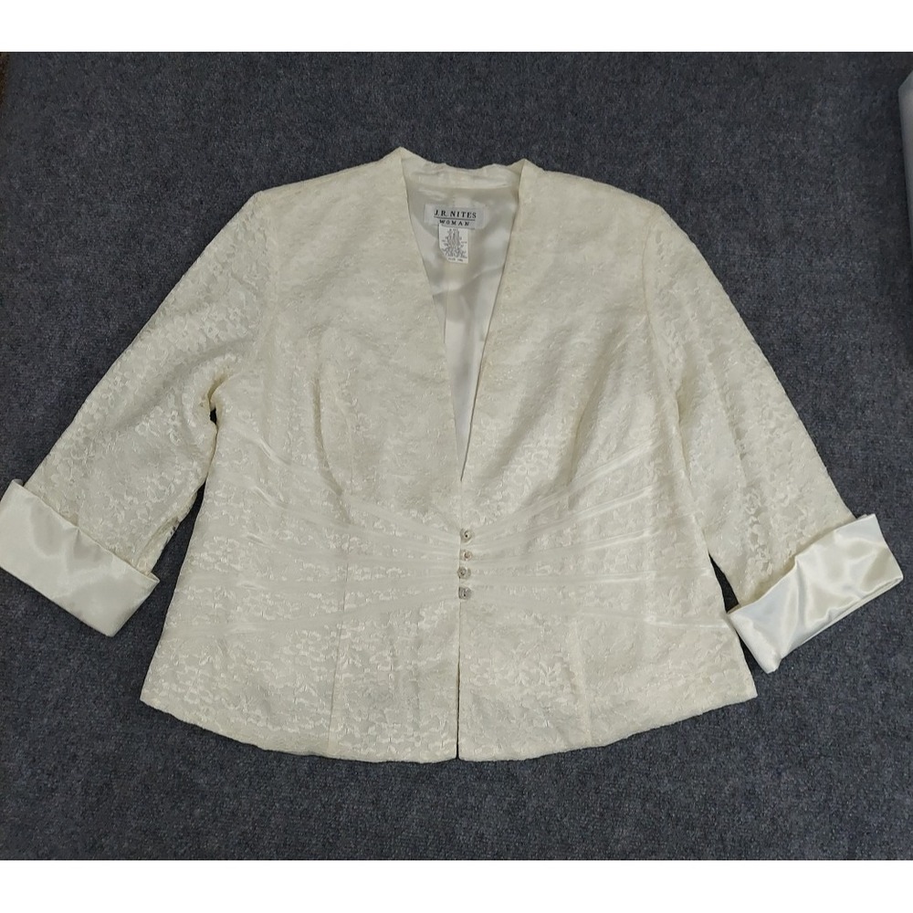 J R Nites Jacket Womens 18W Off White Lace Satin Trim Mother Bride Evening